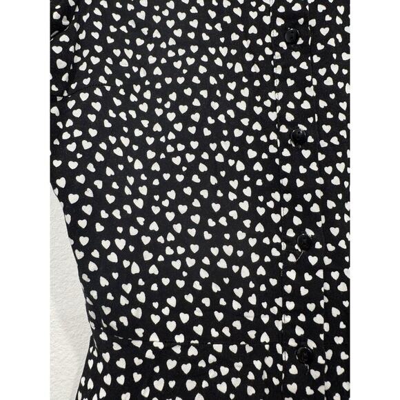 MANGO Heart Print Mini Dress Women’s Size 2 Embroidered Heart Breaker Buttons - Picture 6 of 8